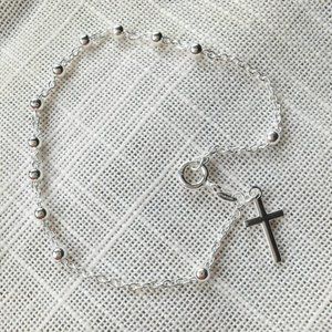 NWT Sterling Silver decade rosary prayer bracelet Cross charm